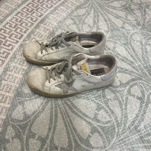 Golden Goose White Sneakers Mohair Calfskin Texture with gray STAR